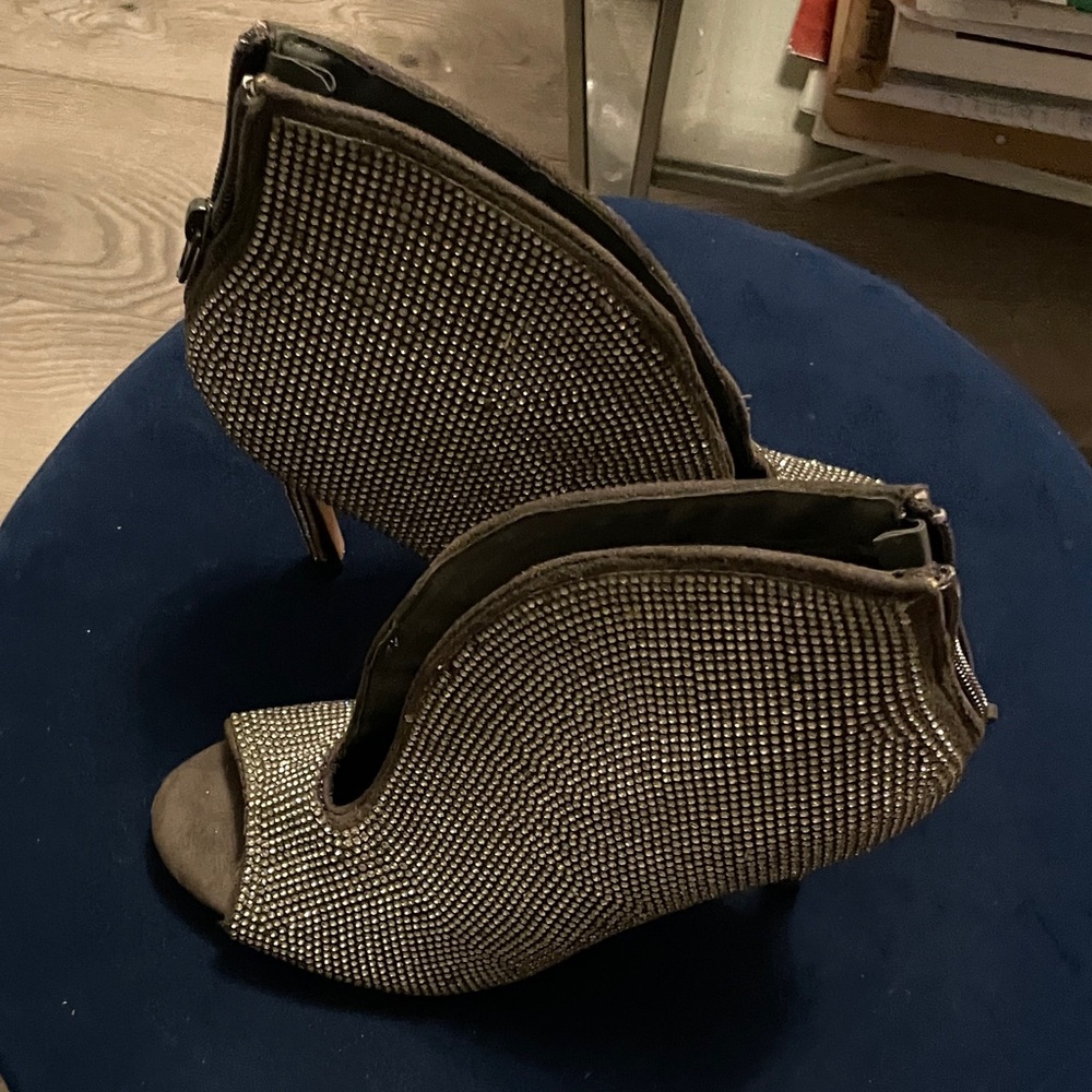 Embellished Rhinestone Peep-Toe Ankle Booties — - Picture 13 of 16
